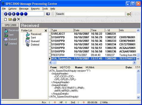 SPEC2000 screen shot showing XML and standard message types SPEC2000 screen shot showing XML and standard message types